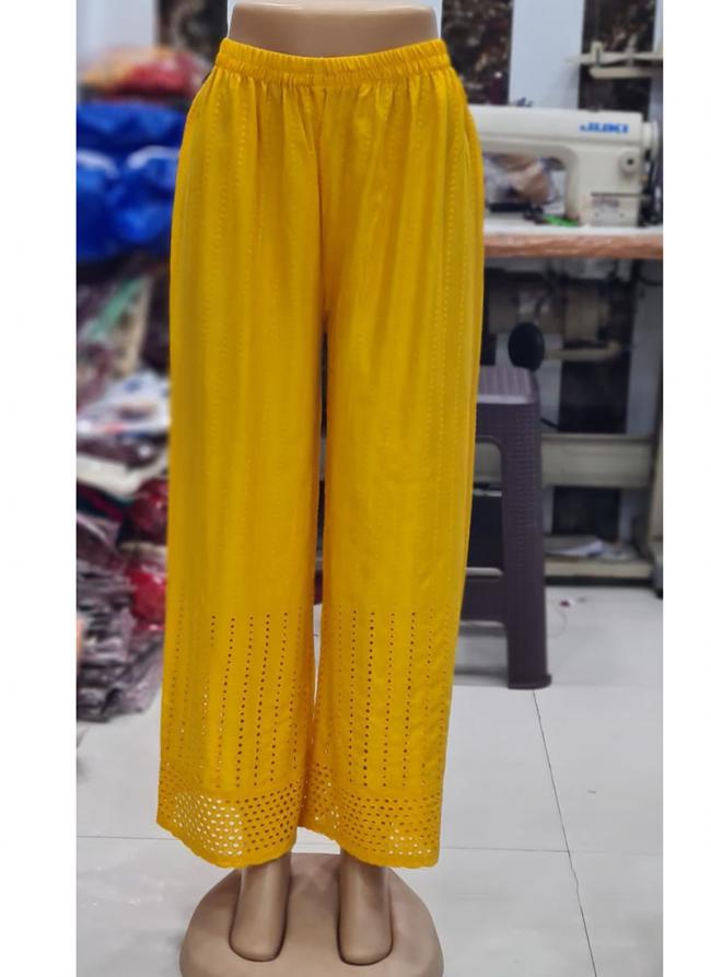 Rayon Yellow Daily Wear Chikankari Work Plazzo